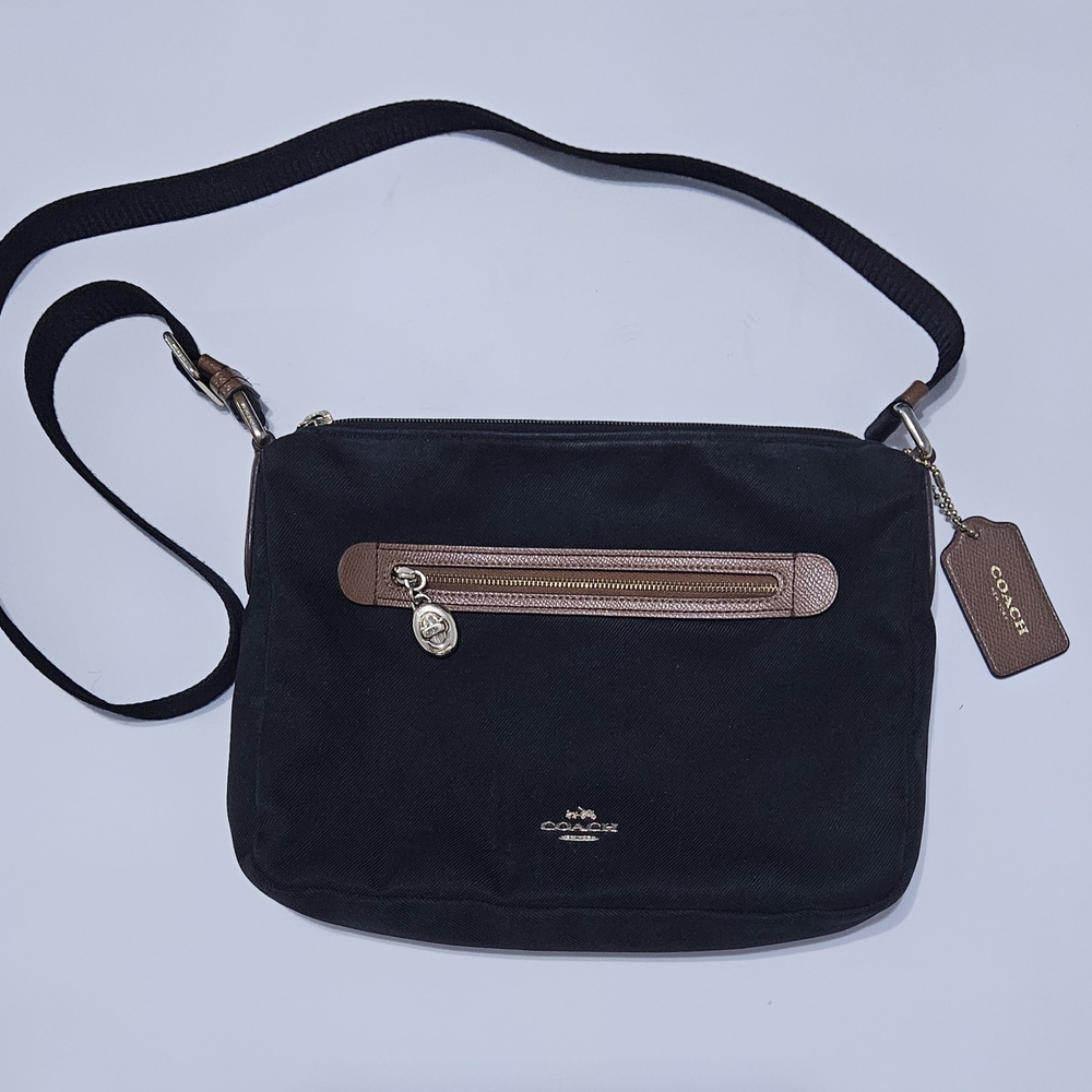 Coach Black Nylon Crossbody with Brown Leather Accents